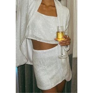 Show Me Your Mumu All Night Skort in White Sequin size Large